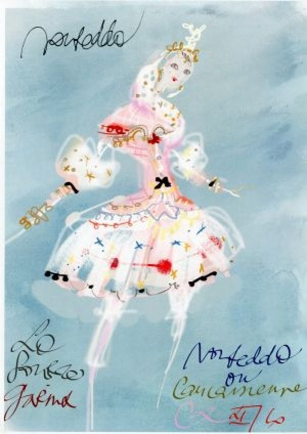 Une maquette réalisée par Christian Lacroix pour le costume de Nouredda (ballet "La Source").