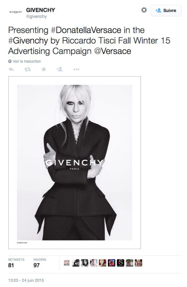 Première image de la campagne Givenchy avec Donatella Versace