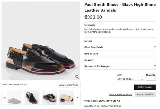Les nouvelles sandales de luxe lustrées d'inspiration pakistanaise du couturier britannique Paul Smith amusent au Pakistan pour leur prix exorbitant de 500 dollars, jusqu'à cent fois plus cher que le modèle d'origine, et leur design 'démodé'.
