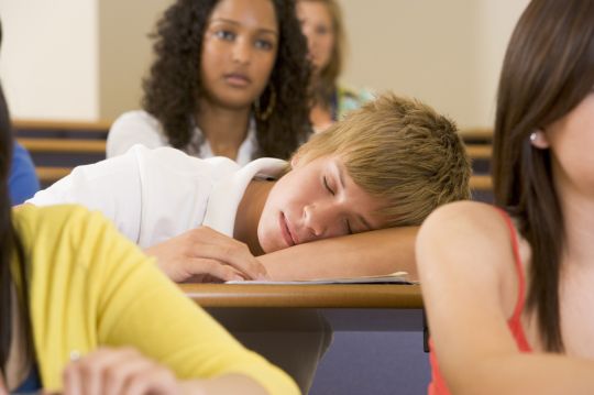 Cet élève endormi pourrait bien être en train de réviser ses leçons, à condition qu'il entend celles-ci répétées à l'oral.