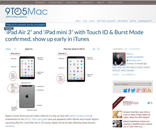 De nombreux sites high-tech (ici 9to5Mac) ont publié les images des nouveaux iPad Air 2 et iPad mini 3.